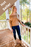womens tan off the shoulder sweater