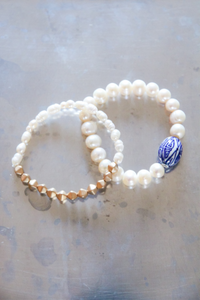 Blue + White Pearl Bracelets