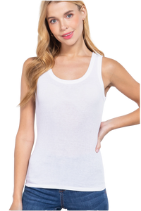 Fitted sleeveless rib knit tank top in white 