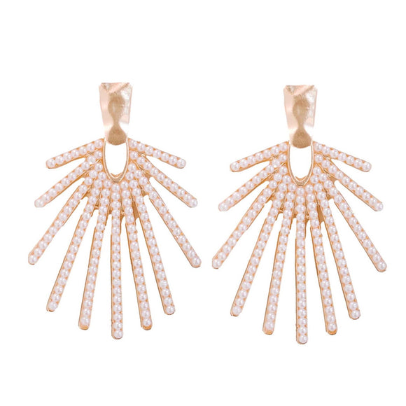 pearl sunburst drop earrings, pearl statement earrings, pearl earrings, made in usa earrings. 